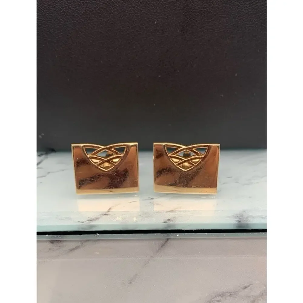 Vintage Swank Gold Tone MCM Mid Century Modern Cufflinks Signed